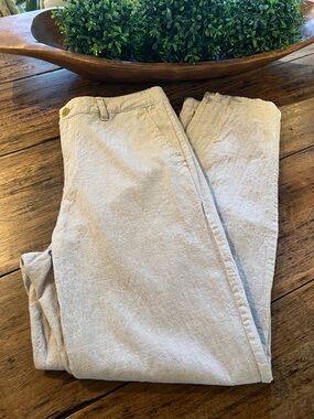 Khaki Linen Blend Trousers.  Size Small(26-27)
